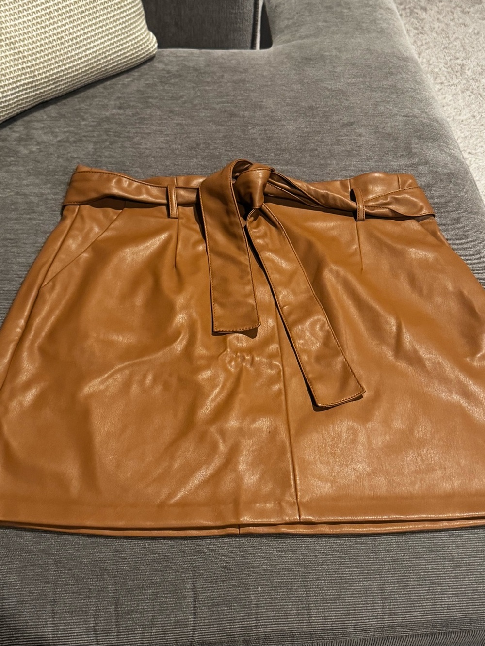 Banana Republic Cognac Faux-Leather Tie-Waist Mini Skirt